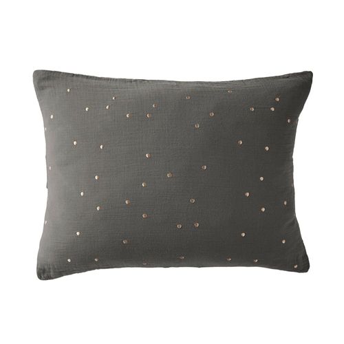 Taie D'oreiller 50x70 Cm Gaze De Coton à Pois Brodés Granit