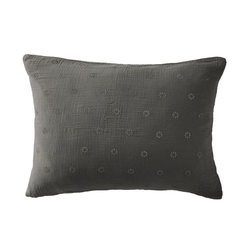 Taie D'oreiller 50x70 Cm Gaze De Coton à Fleurs Granit