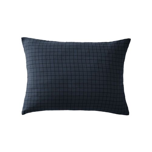 Taie D'oreiller 50x70 Cm Gaze De Coton à Petits Carreaux Minuit