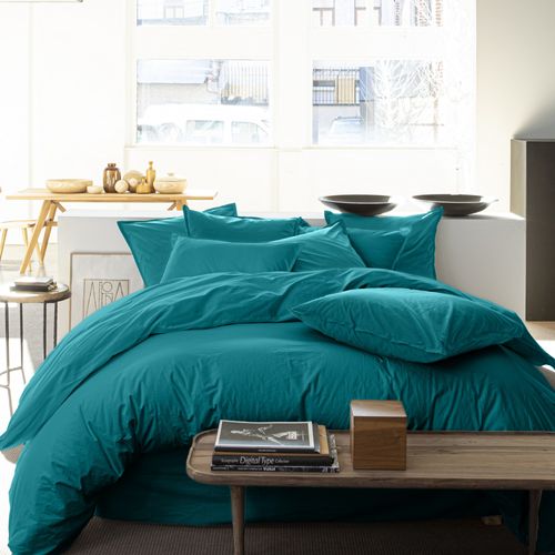 Housse De Couette 240x260 Cm Percale De Coton Bleu Canard