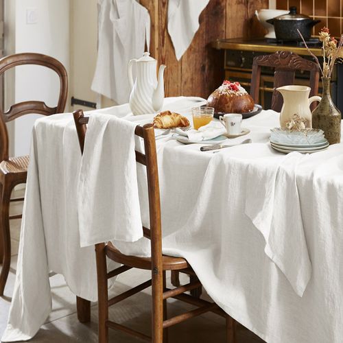 Nappe Rectangle 170x350 Cm Lin Français Craie