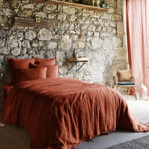 Taie D'oreiller 60x60 Cm Lin Français Paprika