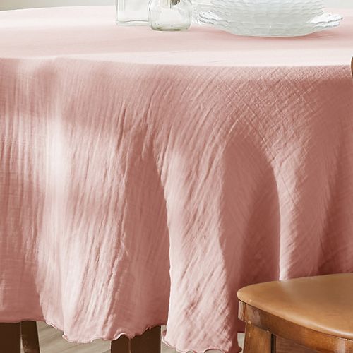 Nappe Ronde 180x180 Cm Gaze De Coton Rose Pêche