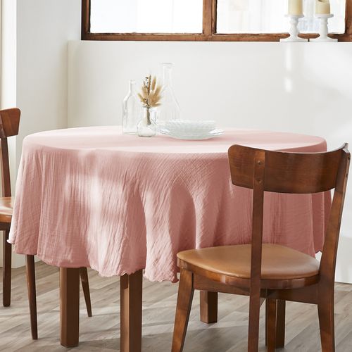 Nappe Ronde 180x180 Cm Gaze De Coton Rose Pêche