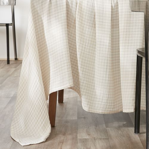 Nappe Rectangle 150x250 Cm Gaze De Coton Quadri Naturel