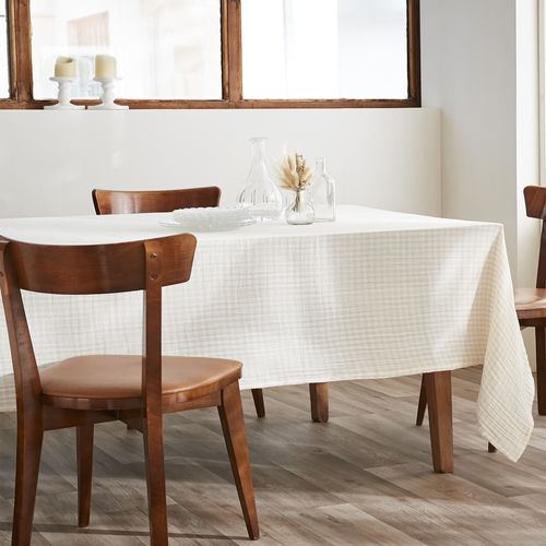 Nappe Rectangle 150x250 Cm Gaze De Coton Quadri Naturel