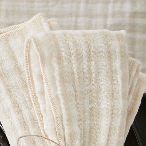 Lot De 3 Serviettes 40x40 Cm Gaze De Coton Quadri Naturel