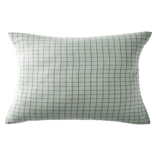 Taie D'oreiller 50x70 Cm Gaze De Coton à Petits Carreaux Eucalyptus