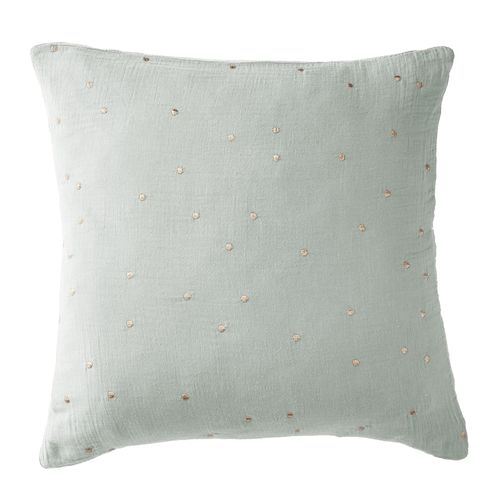Taie D'oreiller 60x60 Cm Gaze De Coton à Pois Brodés Eucalyptus