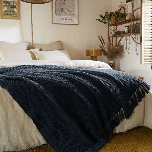 Plaid à Franges 180x220 Cm Polyéthylène Téréphtalate Minuit