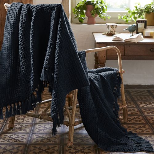 Plaid à Franges 130x160 Cm Polyéthylène Téréphtalate Minuit