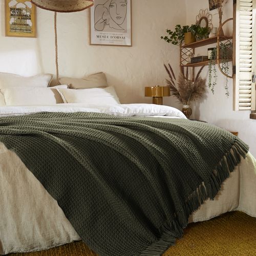 Plaid à Franges 130x160 Cm Polyéthylène Téréphtalate Thym