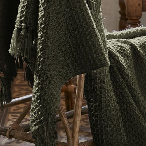 Plaid à Franges 130x160 Cm Polyéthylène Téréphtalate Thym