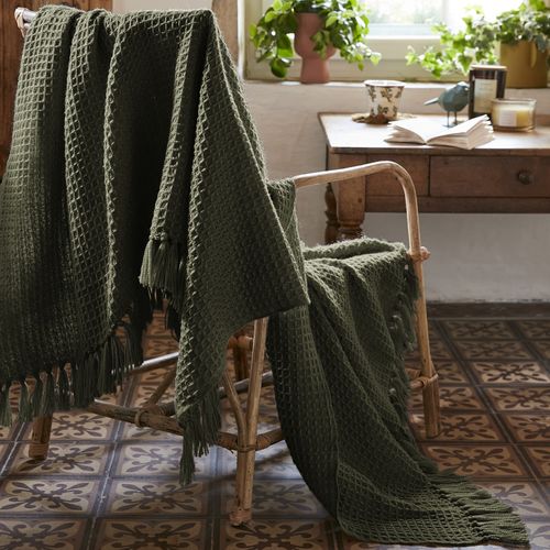 Plaid à Franges 130x160 Cm Polyéthylène Téréphtalate Thym