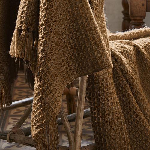 Plaid à Franges 130x160 Cm Polyéthylène Téréphtalate Camel