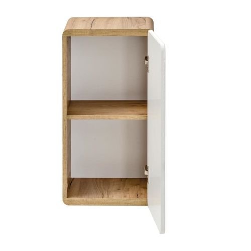 Caisson Meuble Bas De Salle De Bain - Chêne Artisanal Doré Et Blanc Brillant - L35-h65-p32 - Arriba