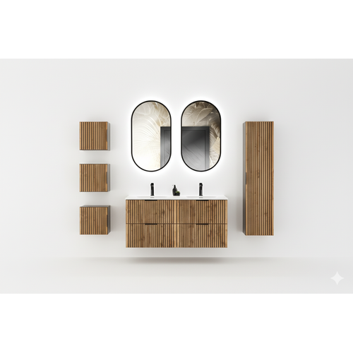 Ensemble Meubles 120 Cm - Lavabo - Cubes Colonnes - Miroirs LED - Wotania