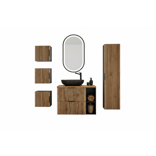 Ensemble Meubles 80 Cm - Vasque à Poser - Cubes Colonne - Miroir LED - Wotania