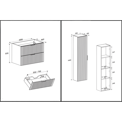 Ensemble Meubles 80 Cm - Vasque à Poser - Cubes Colonne - Miroir LED - Wotania