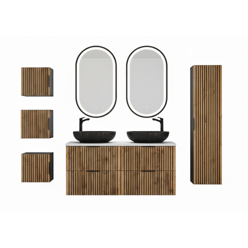 Ensemble Meubles 120 Cm - Vasques à Poser - Cubes Colonne - Miroirs LED - Wotania