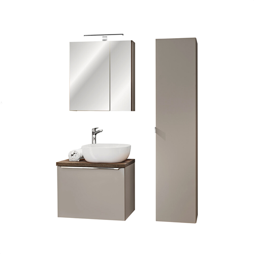 Meubles De Salle De Bain - 60 Cm -vasque + Plan - Colonne - Meuble Miroir LED - Bold Taupe