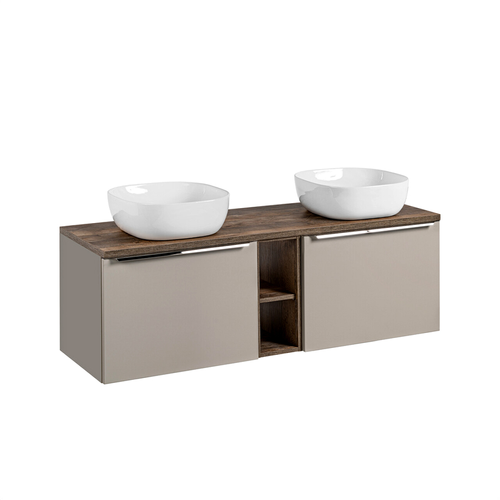 Meubles Sous Vasque - 140 Cm - Avec 2 Vasques à Poser Et Plan - Bold Taupe