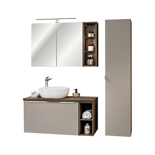 Meubles Sous Vasque - 100 Cm - Vasque Et Plan - Colonne - Meuble Miroir LED - Bold Taupe
