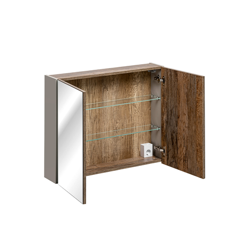 Armoire Murale De Salle De Bain - 80 Cm - Avec Miroir - 2 Portes - Bold Taupe