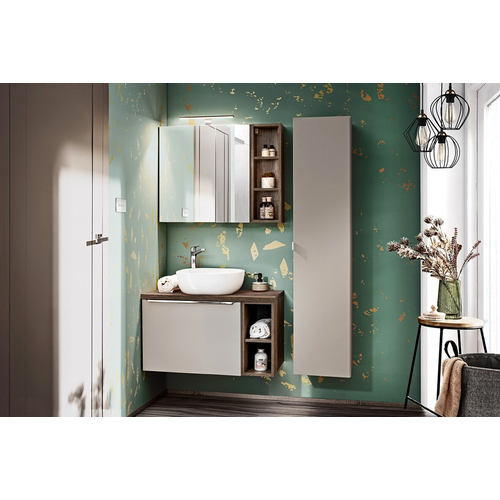 Armoire Murale De Salle De Bain - 60 Cm - Avec Miroir - 2 Portes - Bold Taupe