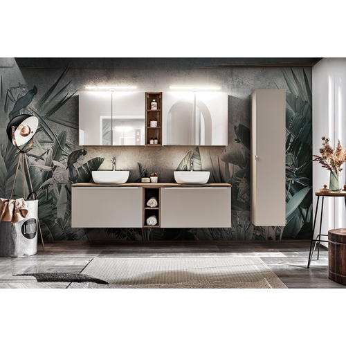 Colonne De Salle De Bain - 35 X 160 Cm - 1 Porte - 2 Tiroirs - Bold Taupe