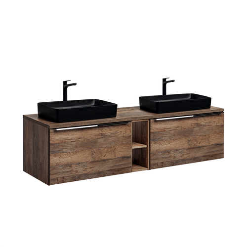Meubles Sous Vasque - 180 Cm - Avec 2 Vasques à Poser Et Plan - Bold Oak