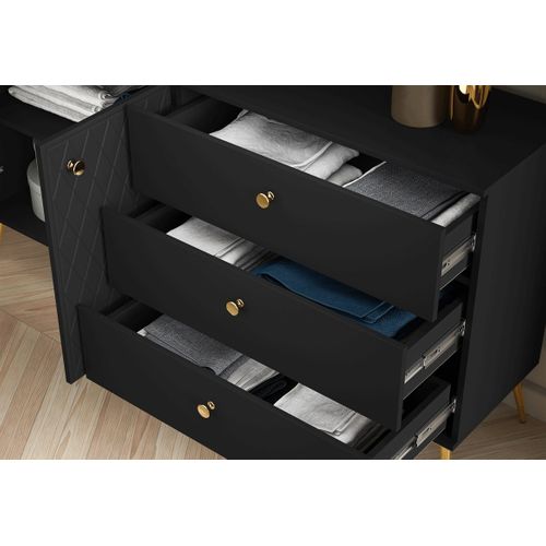Buffet Avec 3 Tiroirs Et 2 Portes - H.85 X L.160 X P.40 Cm - Eliot - Noir