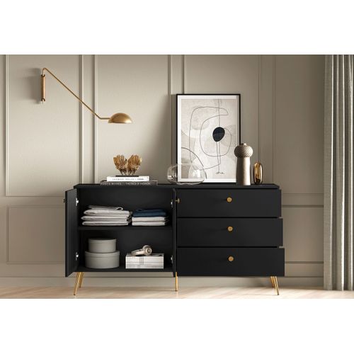 Buffet Avec 3 Tiroirs Et 2 Portes - H.85 X L.160 X P.40 Cm - Eliot - Noir
