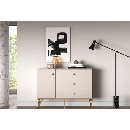 Buffet 1 Porte Et 3 Tiroirs - H.85 X L.40 X L.120 Cm - Selgy - Beige