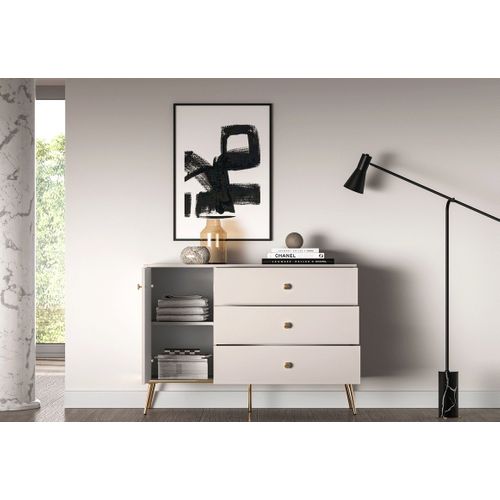 Buffet 1 Porte Et 3 Tiroirs - H.85 X L.40 X L.120 Cm - Selgy - Beige