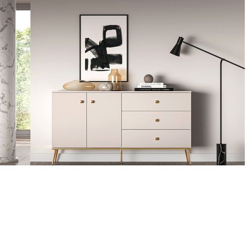 Buffet 3 Tiroirs Et 2 Portes - H.85 X L.40 X L.160 Cm - Selgy - Beige