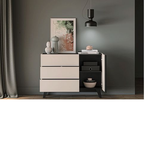 Buffet Avec 3 Tiroirs Et 1 Porte - H.85 X L.40 X L.120 Cm - Freon - Beige