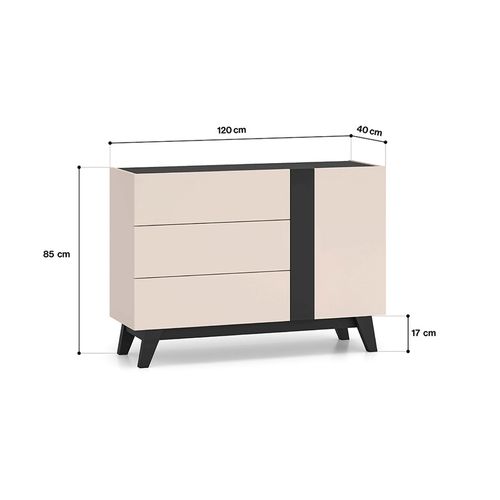 Buffet Avec 3 Tiroirs Et 1 Porte - H.85 X L.40 X L.120 Cm - Freon - Beige