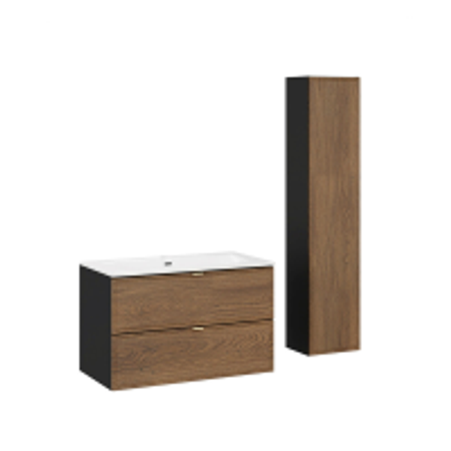 Ensemble De Meubles Sous Vasque - 60 Cm - Avec Plan - Vasque - Colonne - Mörk