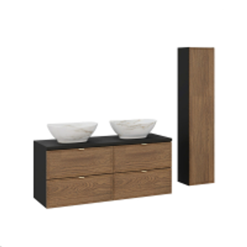 Ensemble De Meubles Sous Vasque - 120 Cm - Avec Plan - 2 Vasques - Colonne - Mörk