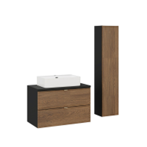 Ensemble De Meubles Sous Vasque - 80 Cm - Avec Plan - Vasque - Colonne - Mörk