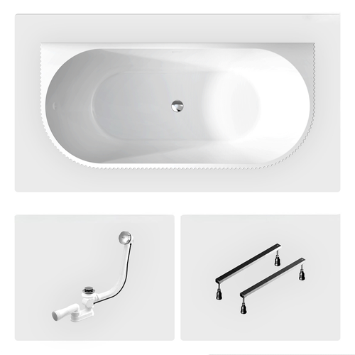 Baignoire Semi Îlot - 150 X 75 Cm - Avec Siphon Chrome - Pieds - Inclus - Leya