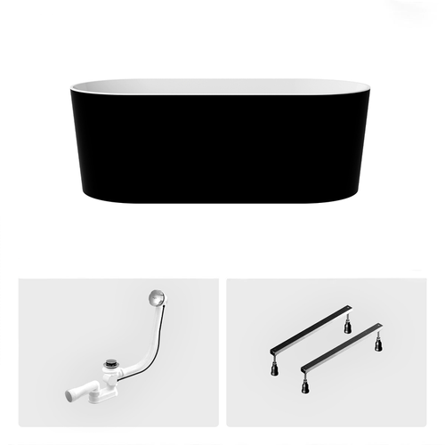 Baignoire Îlot - 160 X 74 Cm - Avec Siphon Chrome - Pieds - Inclus - Lova Black Mat