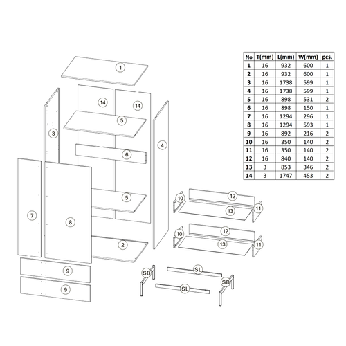 Armoire Haute - L.93 X H.195 X P.60 - Adsy