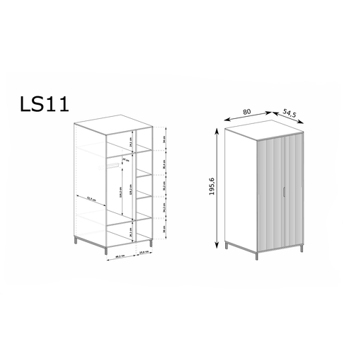 Armoire - L.80 X H.196 X P.54 Cm - Stone Green - Denia
