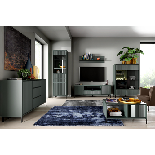 Armoire Vitrine - L.105 X H.150 X P.40 Cm - Stone Green - Denia