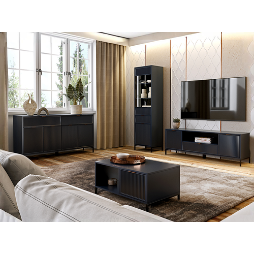 Armoire Vitrine - L.105 X H.150 X P.40 Cm - Indigo - Denia