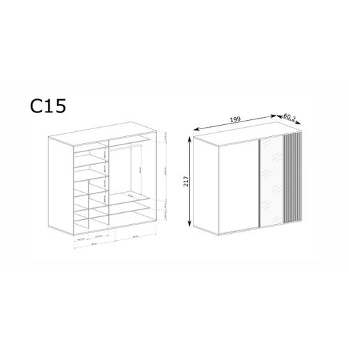 Grande Armoire Avec Miroir - L.199 X H.216 X P.60 Cm - Kavi