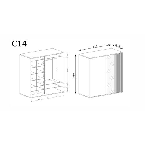 Grande Armoire Avec Miroir - L.179 X H.216 X P.60 Cm - Kavi