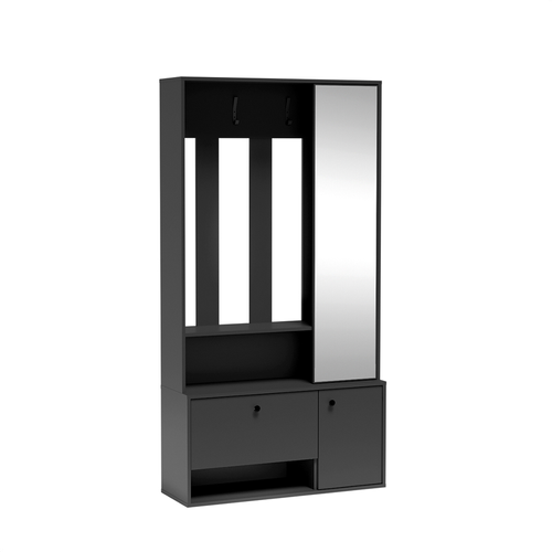 Meuble D’entrée Complet - Avec Penderie, Étagères Chaussures Et Miroir - Sparo Uni - Graphite